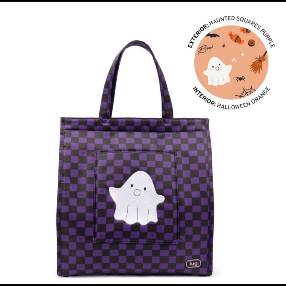 NWT Lug Halloween RUNNER TOTE BAG Haunted Squares Purple Checkered Ghost